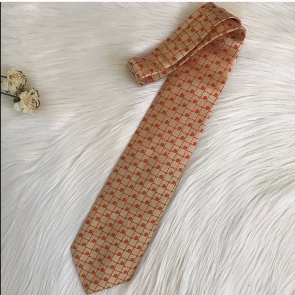 Vintage Lanvin Tie Retro Print Orange 100% Silk